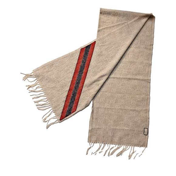 Gucci Classic Beige GG Print Blue & Red Stripe Scarf Pre-owned - Picture 11 of 14